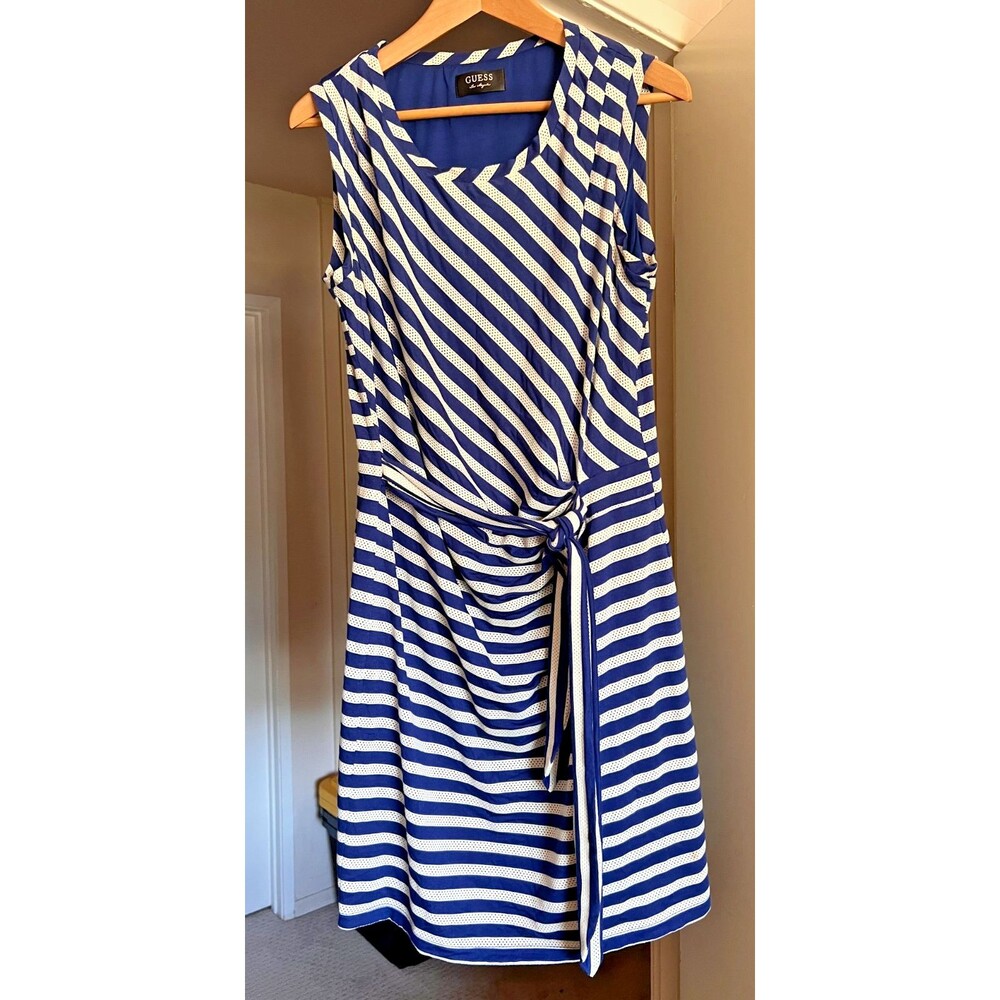 Guess Navy White Striped Faux Wrap Dress S